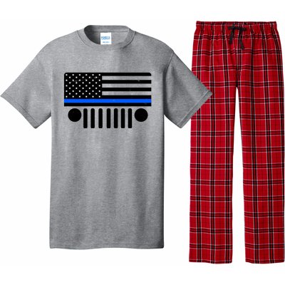 Blue Thin Line American Flag Car Off Roading Pajama Set