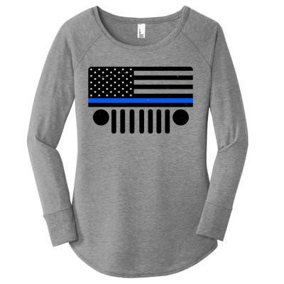 Blue Thin Line American Flag Car Off Roading Women's Perfect Tri Tunic Long Sleeve Shirt