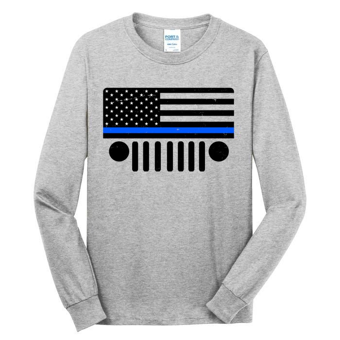 Blue Thin Line American Flag Car Off Roading Tall Long Sleeve T-Shirt