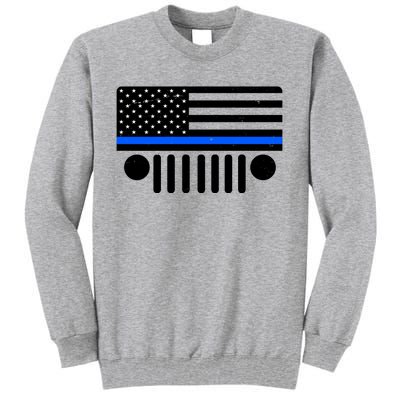 Blue Thin Line American Flag Car Off Roading Tall Sweatshirt