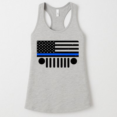 Blue Thin Line American Flag Car Off Roading Womens Tank Top