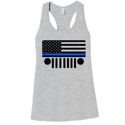 Blue Thin Line American Flag Car Off Roading Women's Racerback Tank