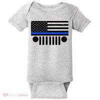 Blue Thin Line American Flag Car Off Roading Baby Bodysuit