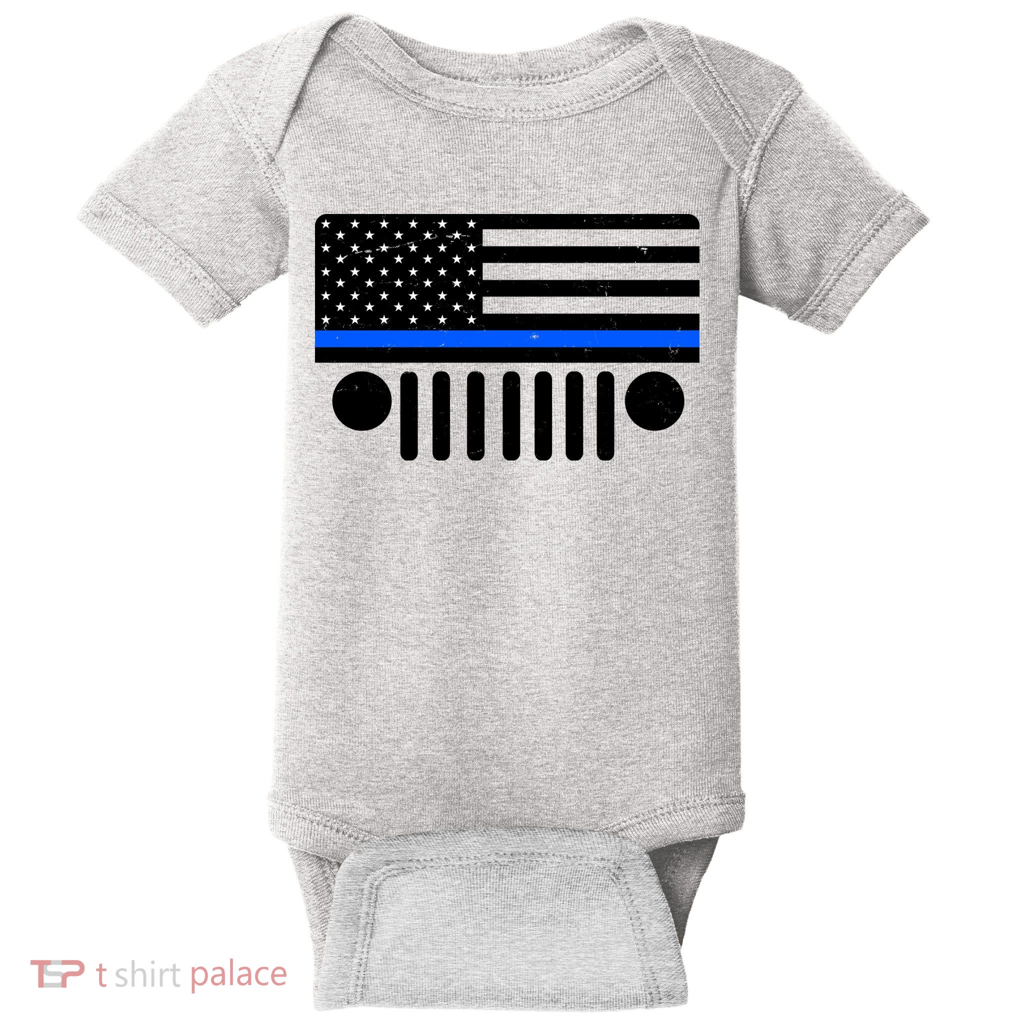 Blue Thin Line American Flag Car Off Roading Baby Bodysuit
