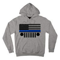 Blue Thin Line American Flag Car Off Roading Tall Hoodie