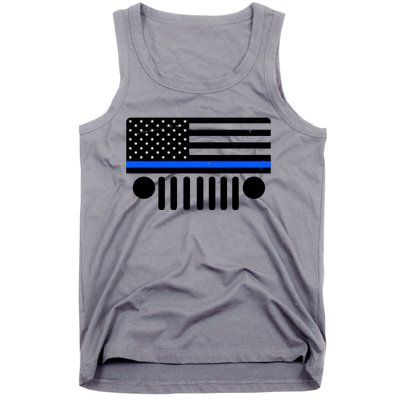 Blue Thin Line American Flag Car Off Roading Tank Top