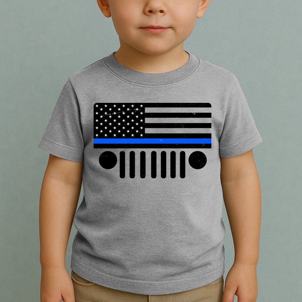 Blue Thin Line American Flag Car Off Roading Toddler T-Shirt