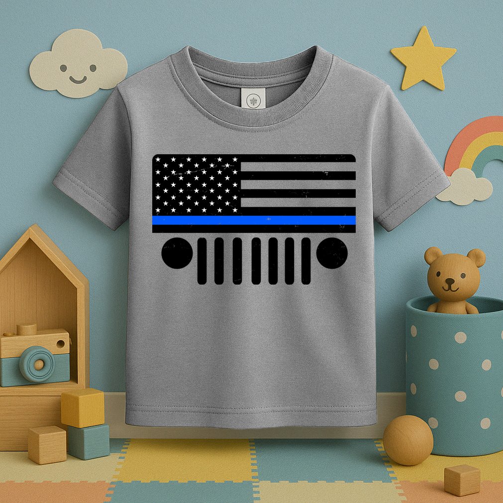 Blue Thin Line American Flag Car Off Roading Toddler T-Shirt