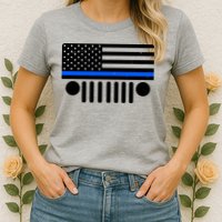 Blue Thin Line American Flag Car Off Roading Womens T-Shirt
