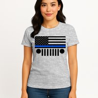 Blue Thin Line American Flag Car Off Roading Womens T-Shirt