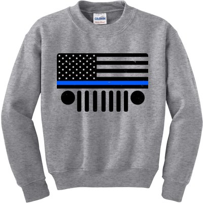 Blue Thin Line American Flag Car Off Roading Kids Sweatshirt