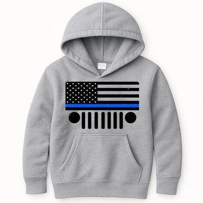 Blue Thin Line American Flag Car Off Roading Kids Hoodie