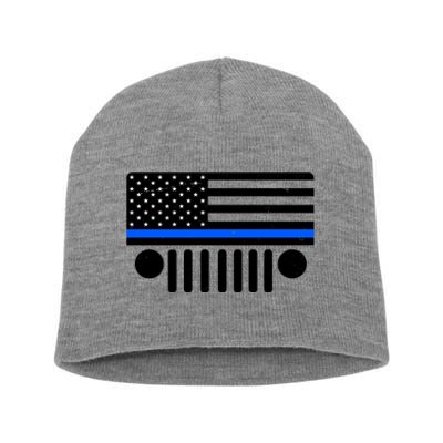 Blue Thin Line American Flag Car Off Roading Short Acrylic Beanie