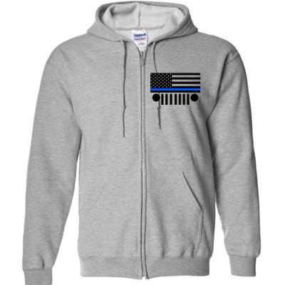 Blue Thin Line American Flag Car Off Roading Full Zip Hoodie