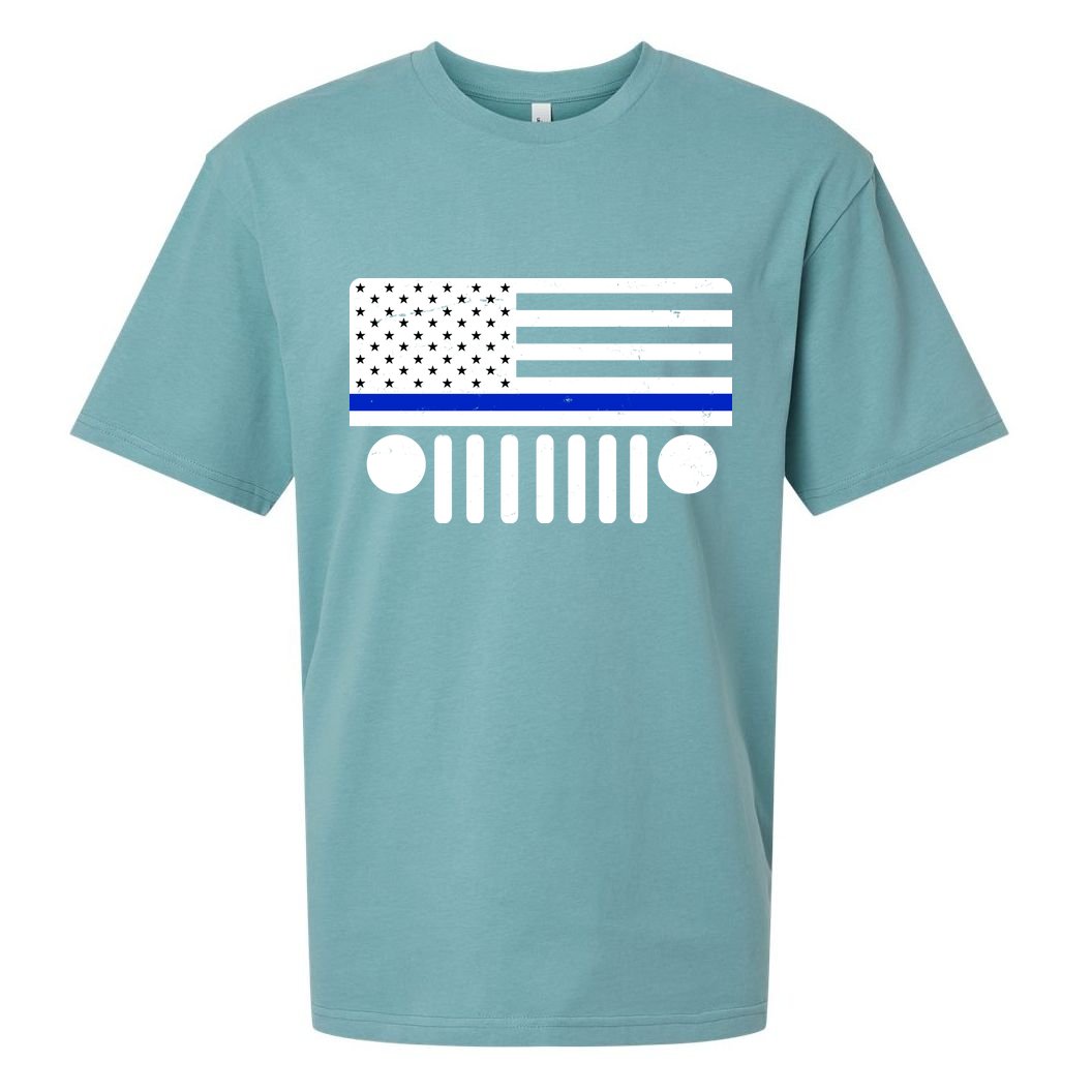 Blue Thin Line American Flag Car Off Roading Sueded Cloud Jersey T-Shirt