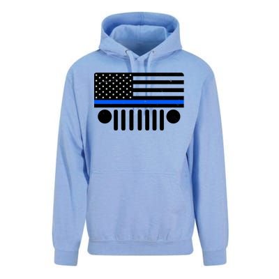 Blue Thin Line American Flag Car Off Roading Unisex Surf Hoodie