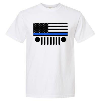 Blue Thin Line American Flag Car Off Roading Garment-Dyed Heavyweight T-Shirt