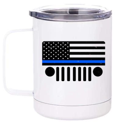 Blue Thin Line American Flag Car Off Roading 12 oz Stainless Steel Tumbler Cup