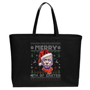 Joe Biden Ugly Christmas Sweater Style Merry 4th Of Easter Cotton Canvas Jumbo Tote