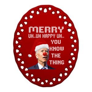 Joe Biden Ugly Christmas Sweater For And Funny Ugly Cute Gift Ceramic Oval Ornament