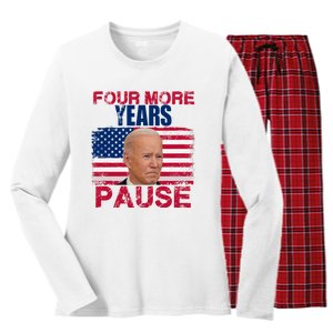 Joe Biden Us Flag Funny Quote Saying Four More Years Pause Women's Long Sleeve Flannel Pajama Set 