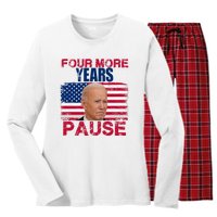 Joe Biden Us Flag Funny Quote Saying Four More Years Pause Women's Long Sleeve Flannel Pajama Set 