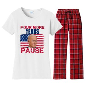 Joe Biden Us Flag Funny Quote Saying Four More Years Pause Women's Flannel Pajama Set