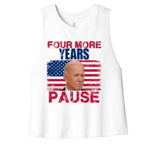 Joe Biden Us Flag Funny Quote Saying Four More Years Pause Women's Racerback Cropped Tank