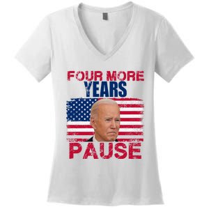 Joe Biden Us Flag Funny Quote Saying Four More Years Pause Women's V-Neck T-Shirt