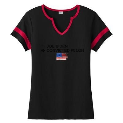 Joe Biden Vs Convicted Felon Funny Ballot Paper Voting Humor Ladies Halftime Notch Neck Tee