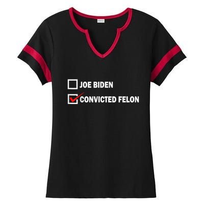 Joe Biden Vs Convicted Felon Funny Pro Trump 2024 Ladies Halftime Notch Neck Tee