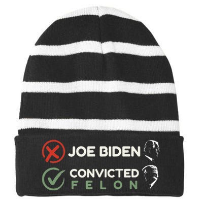 Joe Biden Vs Convicted Felon Trump Ballot Paper Voting 2024 Striped Beanie with Solid Band