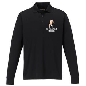 Joe Biden We Finally Beat Medicare Funny Anti Biden Performance Long Sleeve Polo