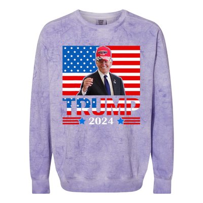 Joe Biden Wearing A Trump Hat Meme 2024 Election Vote Trump Colorblast Crewneck Sweatshirt