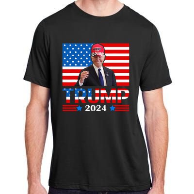 Joe Biden Wearing A Trump Hat Meme 2024 Election Vote Trump Adult ChromaSoft Performance T-Shirt