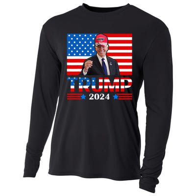 Joe Biden Wearing A Trump Hat Meme 2024 Election Vote Trump Cooling Performance Long Sleeve Crew