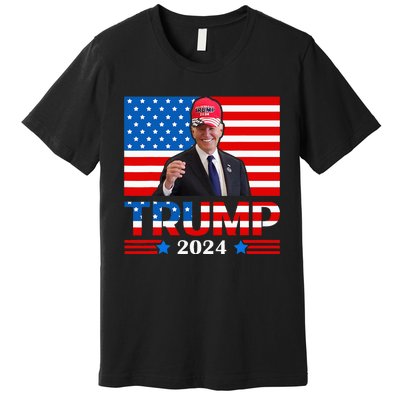 Joe Biden Wearing A Trump Hat Meme 2024 Election Vote Trump Premium T-Shirt