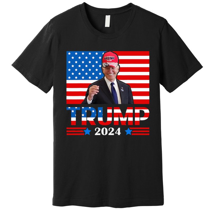 Joe Biden Wearing A Trump Hat Meme 2024 Election Vote Trump Premium T-Shirt