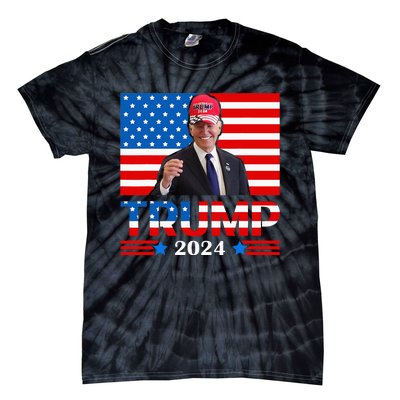 Joe Biden Wearing A Trump Hat Meme 2024 Election Vote Trump Tie-Dye T-Shirt