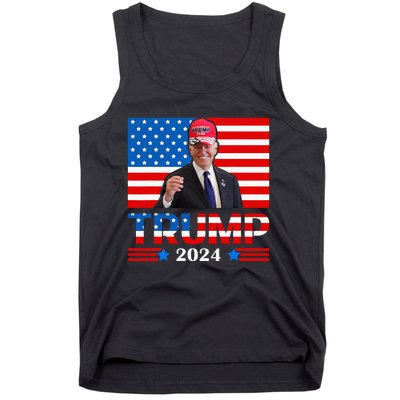 Joe Biden Wearing A Trump Hat Meme 2024 Election Vote Trump Tank Top