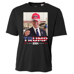 Joe Biden Wearing A Trump Hat Cooling Performance Crew T-Shirt