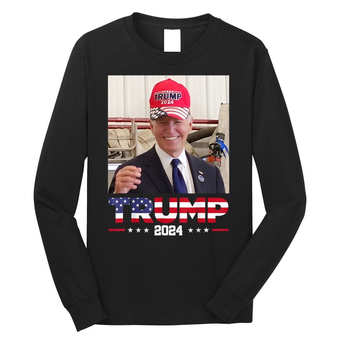 Joe Biden Wearing A Trump Hat Long Sleeve Shirt