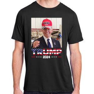 Joe Biden Wearing A Trump Hat Adult ChromaSoft Performance T-Shirt