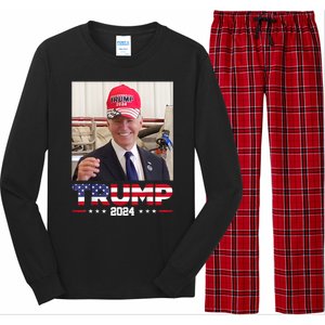 Joe Biden Wearing A Trump Hat Long Sleeve Pajama Set