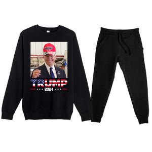 Joe Biden Wearing A Trump Hat Premium Crewneck Sweatsuit Set