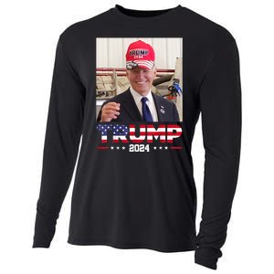 Joe Biden Wearing A Trump Hat Cooling Performance Long Sleeve Crew