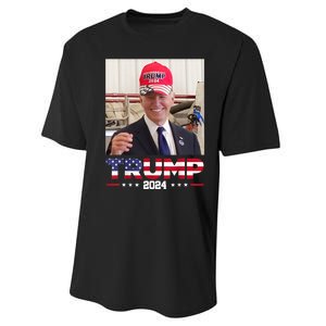 Joe Biden Wearing A Trump Hat Performance Sprint T-Shirt