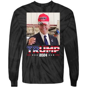 Joe Biden Wearing A Trump Hat Tie-Dye Long Sleeve Shirt