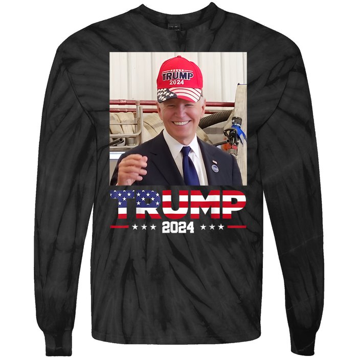 Joe Biden Wearing A Trump Hat Tie-Dye Long Sleeve Shirt