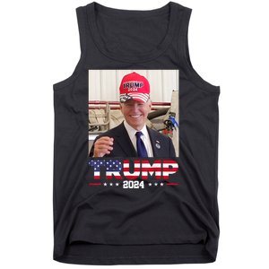 Joe Biden Wearing A Trump Hat Tank Top